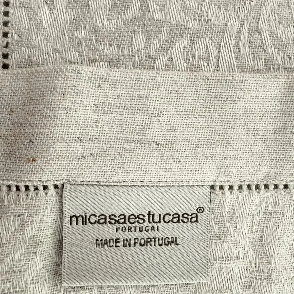 Portuguese Linen Damask Table Runner Hemstitch Neutral 88 x 14.5 MiCasaEstuCasa